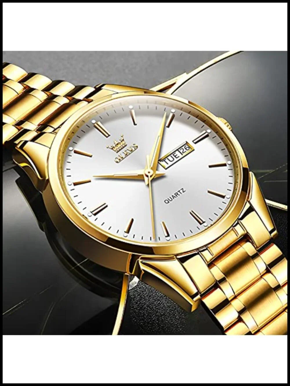 Men's Gold Tone Stainless Steel Analog Quartz Dress Watch Luminous Waterproof